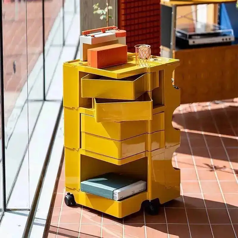 Nordic Side Tables Bed Bedside Bedroom for Table Rotary Storage Plastic Creative Table Mobile Table with Wheels Drawer Furniture