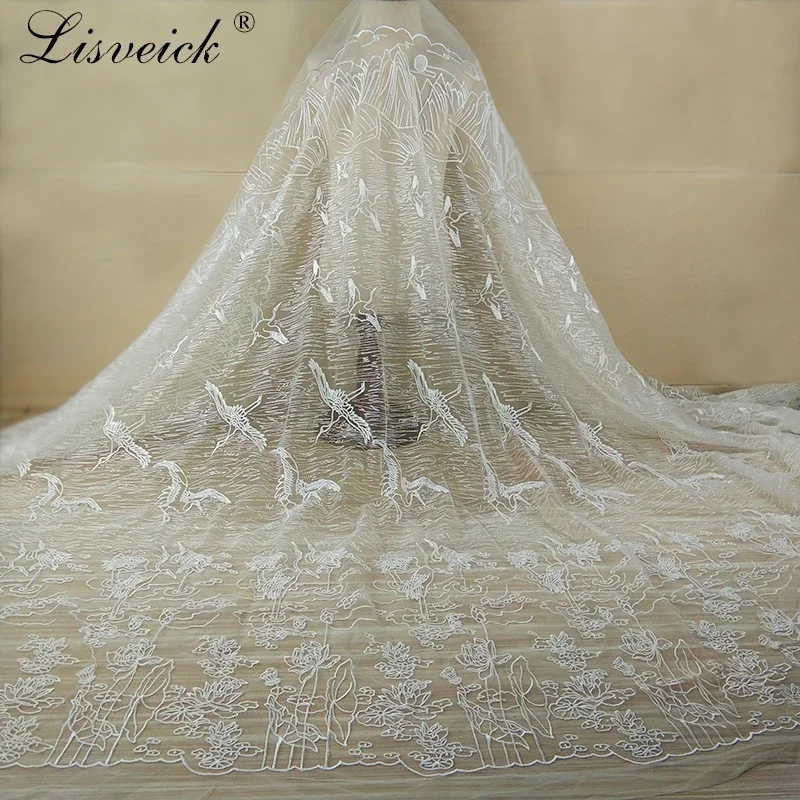 1yard new style exquisite bird pattern embroidery lace fabric tulle mesh Transparent lace DIY sewing wedding dress Curtain gauze