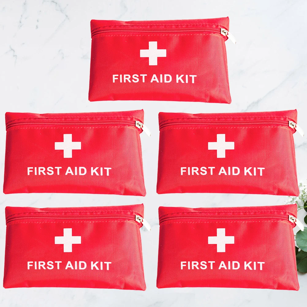 

5Pcs Emergency Medicine Bag Compact Red First Aid Storage Pouch Outdoor Travel Hiking First Aid Organizer Medical Case