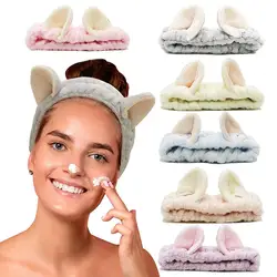 Cute Cat Ears Headbands for Women Girls Spa Hairbands Coral Fleece Makeup Head Band Face Wash Headwrap Skincare Hair Accessories