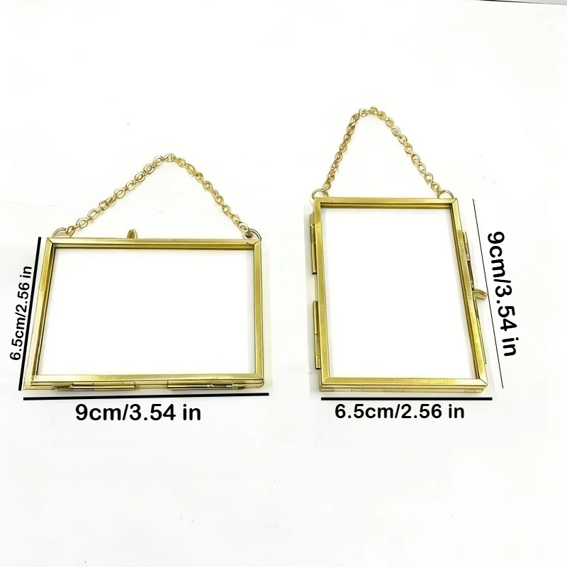 4 Pack Small Glass Frames for Embossing 9 X 6.5Cm Floating Brass Photo Frames with Chains Wall Decor Autumn Leaves Dried Flowers
