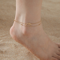 HIPEE Bohemia Double Layer Stainless Steel Anklets For Women Girls Mountain Pendant Foot Chains Summer Beach Ankle Leg Jewelry