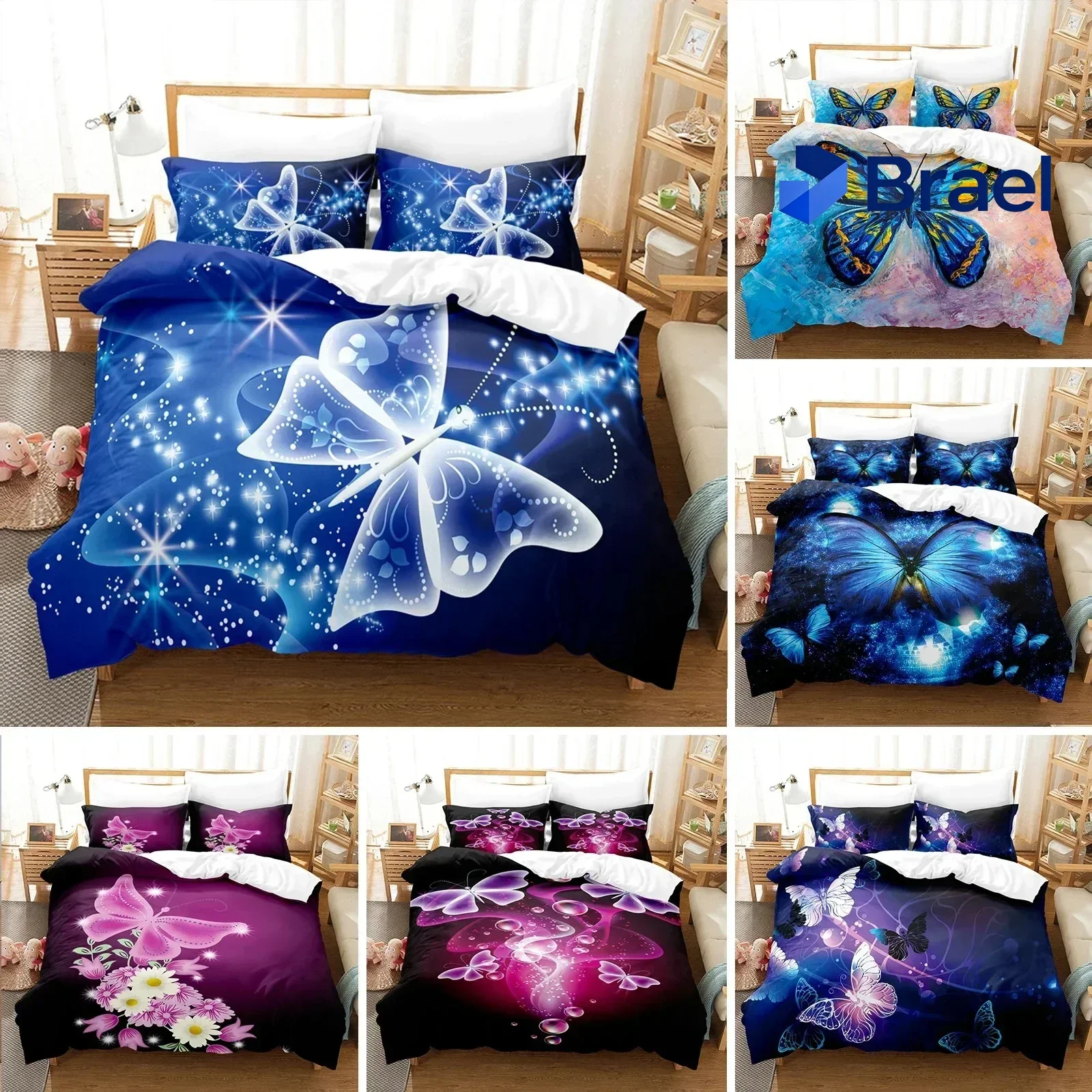 Exquisite Magic Butterfly Pattern Duvet Cover With Pillow Cover Bedding Set Single Double Twin Full Queen King Size Home Bed Cov