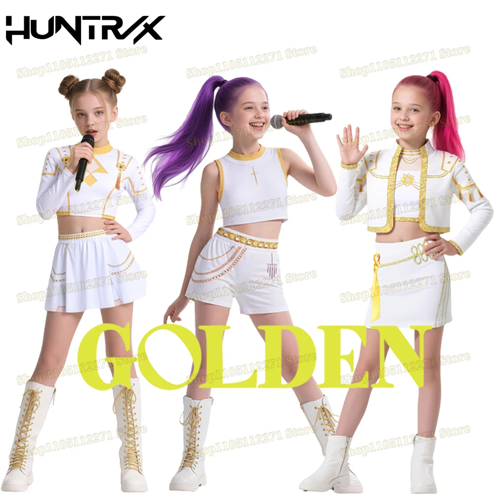 

HUNTRIX K-Pop Demon Hunters Cosplay Mira Rumi Zoey White Outfit Stage Uniforms Costume Wig Halloween Girls Team Roleplay Outfit