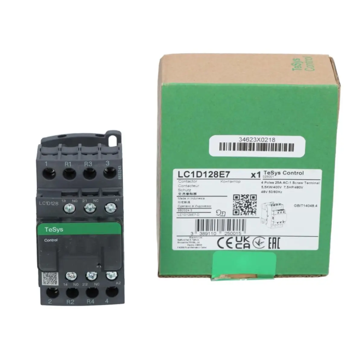 LC1D128 LC1D128E7 LC1D128E7C  LC1-D128E7C TeSys D contactor - 4P(2 NO + 2 NC) - AC-1 - = 440 V 25 A - 48 V AC coil