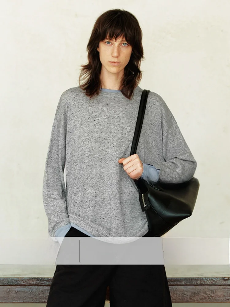 

COOBLOOM Casual Sle round Ne Knitted Sweater Loose Long Sve Women's Top Autumn New Arrival Slimming Effect Fake Two-Piece