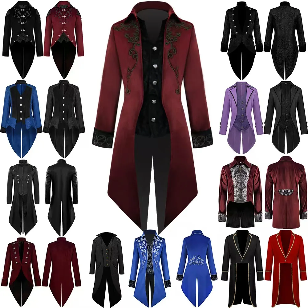 European Style Easter Tailcoat, Medieval Retro Clothing, Medium Length Punk Multi-color Men's Coat,Male Cos Garment cosplay