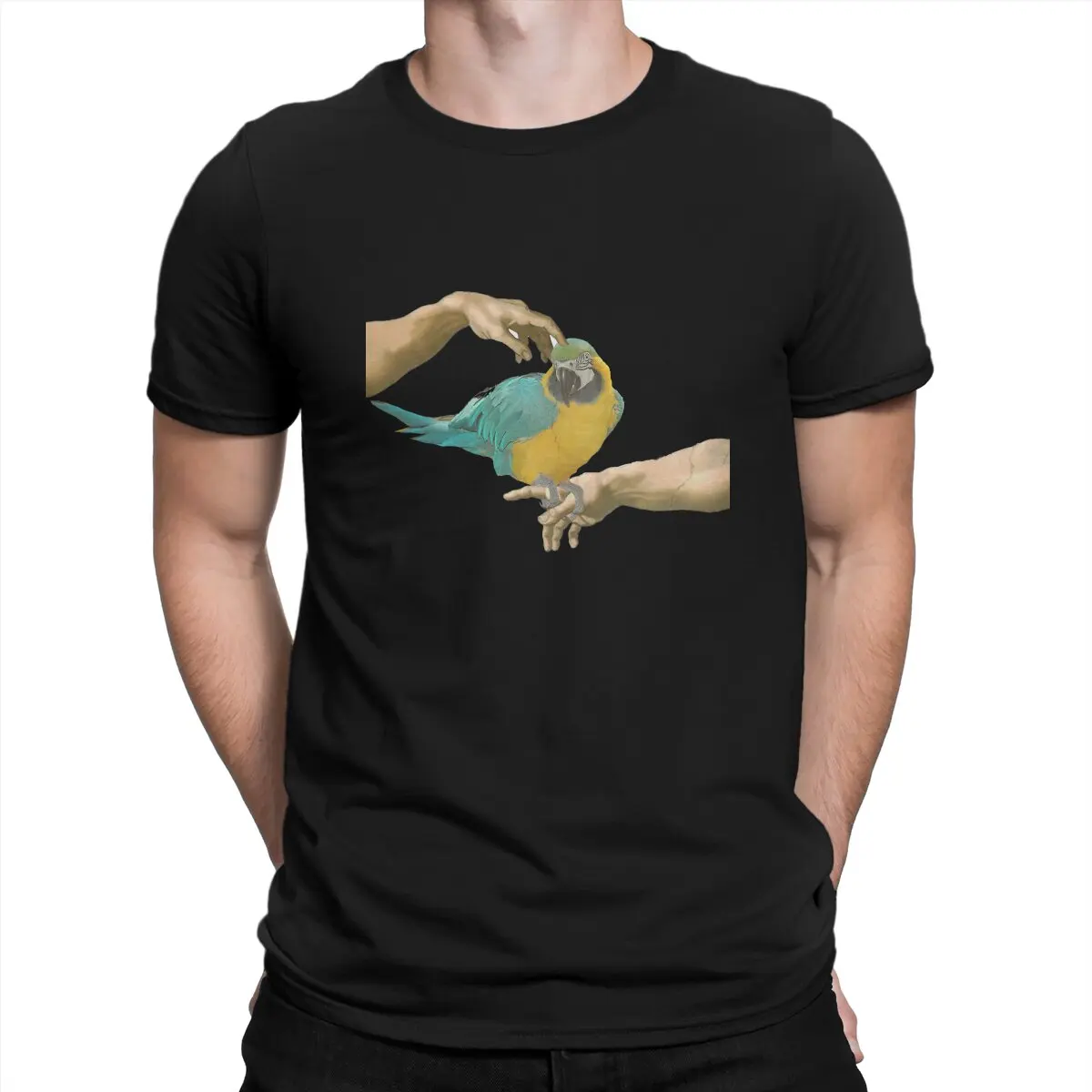 Scritching A Yellow Macaw T-Shirt for Men Budgie Animal Funny Lovely Unique Cotton Tee Shirt Short Sleeve T Shirts  Clothing