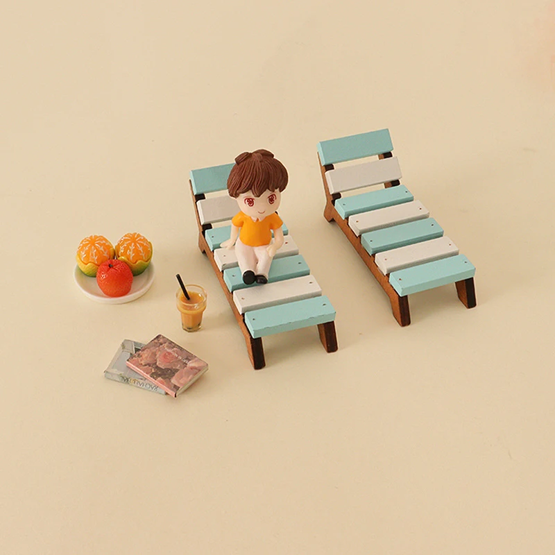 Dollhouse Toy Ornaments Simulation Mini Wooden Striped Beach Chair Creative Food And Play Scene Props Accessories Gifts