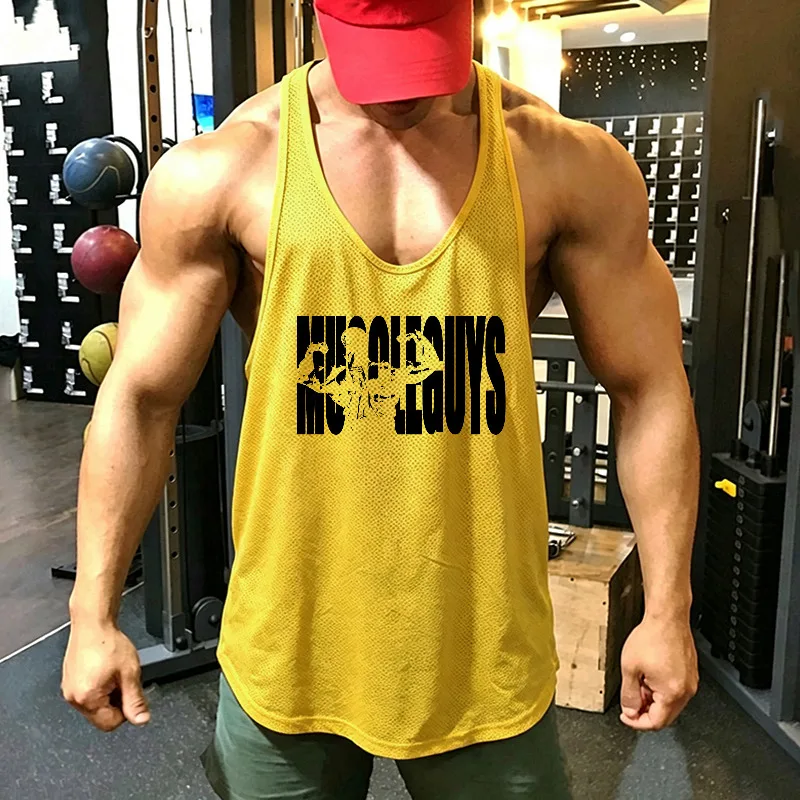 New Brand Gym Clothing Mens Mesh Fitness Stringer Tank Top Men Bodybuilding Singlets Running Vest Workout Sleeveless T-Shirt