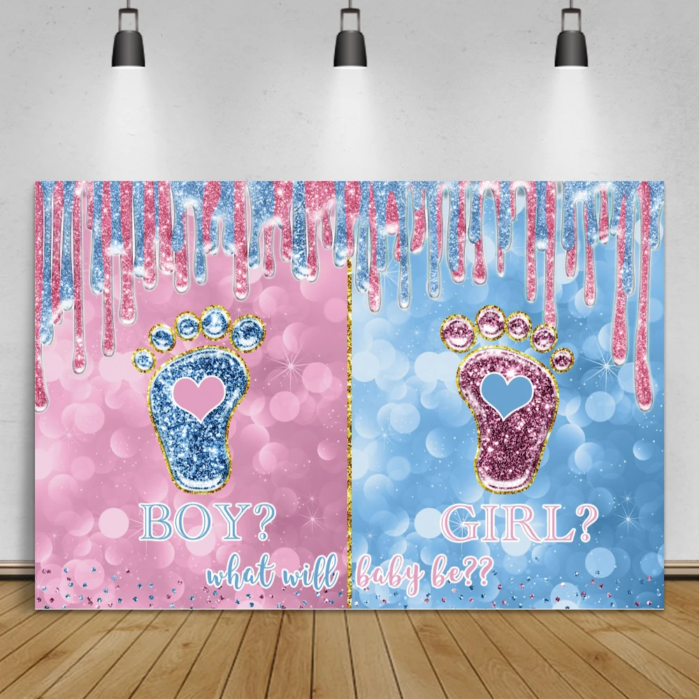 Laeacco Gender Reveal Party Photo Background Boy Or Gril Elephant Polka Dots Blue Stripe Banner Photography Backdrop Photostudio