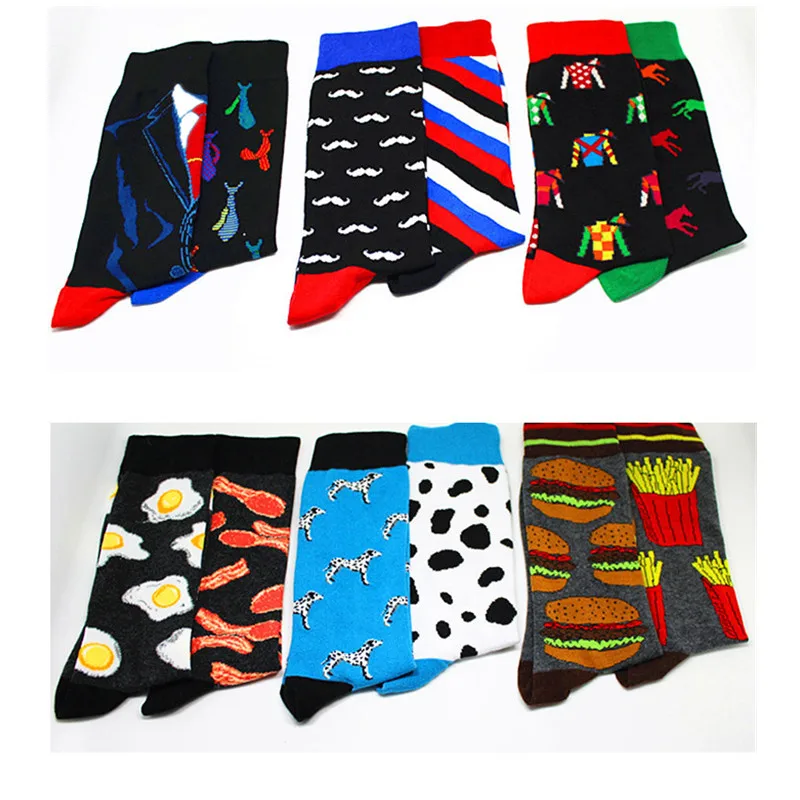 1 Pair New Style Pure Cotton Trend Left and Right Foot Socks Cartoon Casual Fruit Banana Flamingo Egg Couple Kateboard Socks