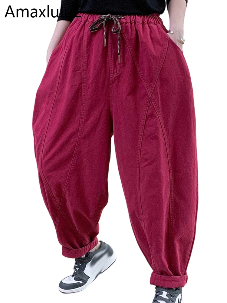 Amax LuluE Japanese Women 2025 Fall Classic Loose Leisure Trousers Fashion Female Elastic Waist Solid Vintage Punk Fitness Pants