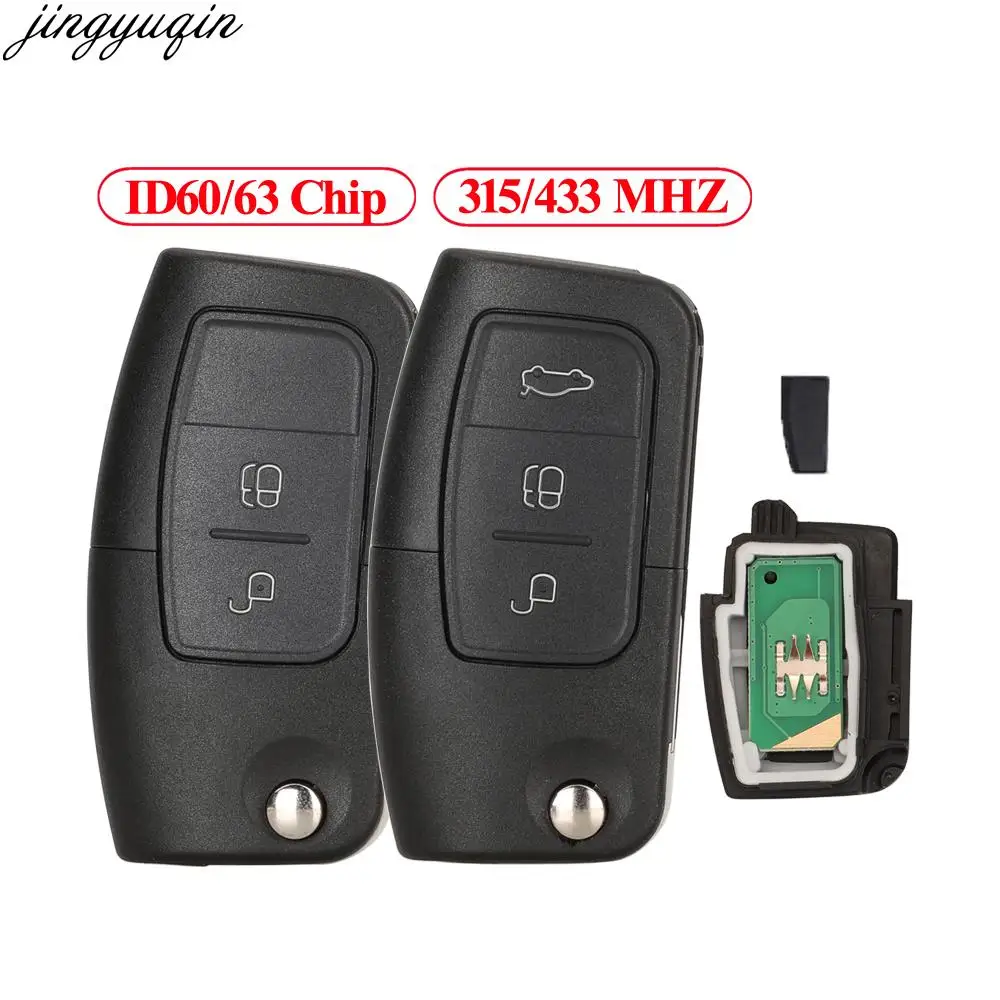 Jingyuqin Remote Car Key Alarm 4D60/63 Chip 315/433 MHZ For Ford EcoSport 2013-2017 Fiesta Focus 2 3 C-Max Mondeo Ka 2/3 Button