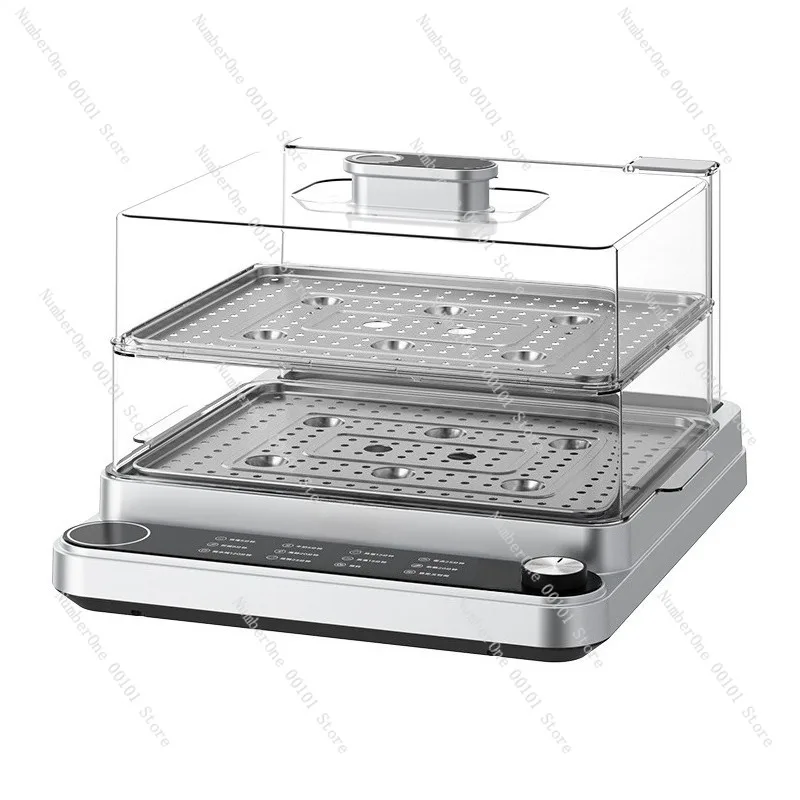 Vaporera Eléctrica Premium para el Hogar, 20L de Gran Capacidad, Multifuncional, Inteligente, Transparente, para Pescado, Verduras y Empanadillas