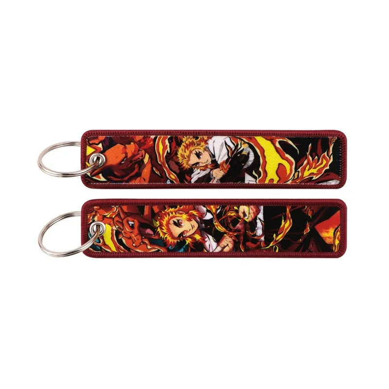 Hot Anime Demon Slayers Woven Label Schlüsselanhänger Lanyard Anhänger Cartoon Charakter ID Karte Stoff Schlüsselanhänger Geschenke