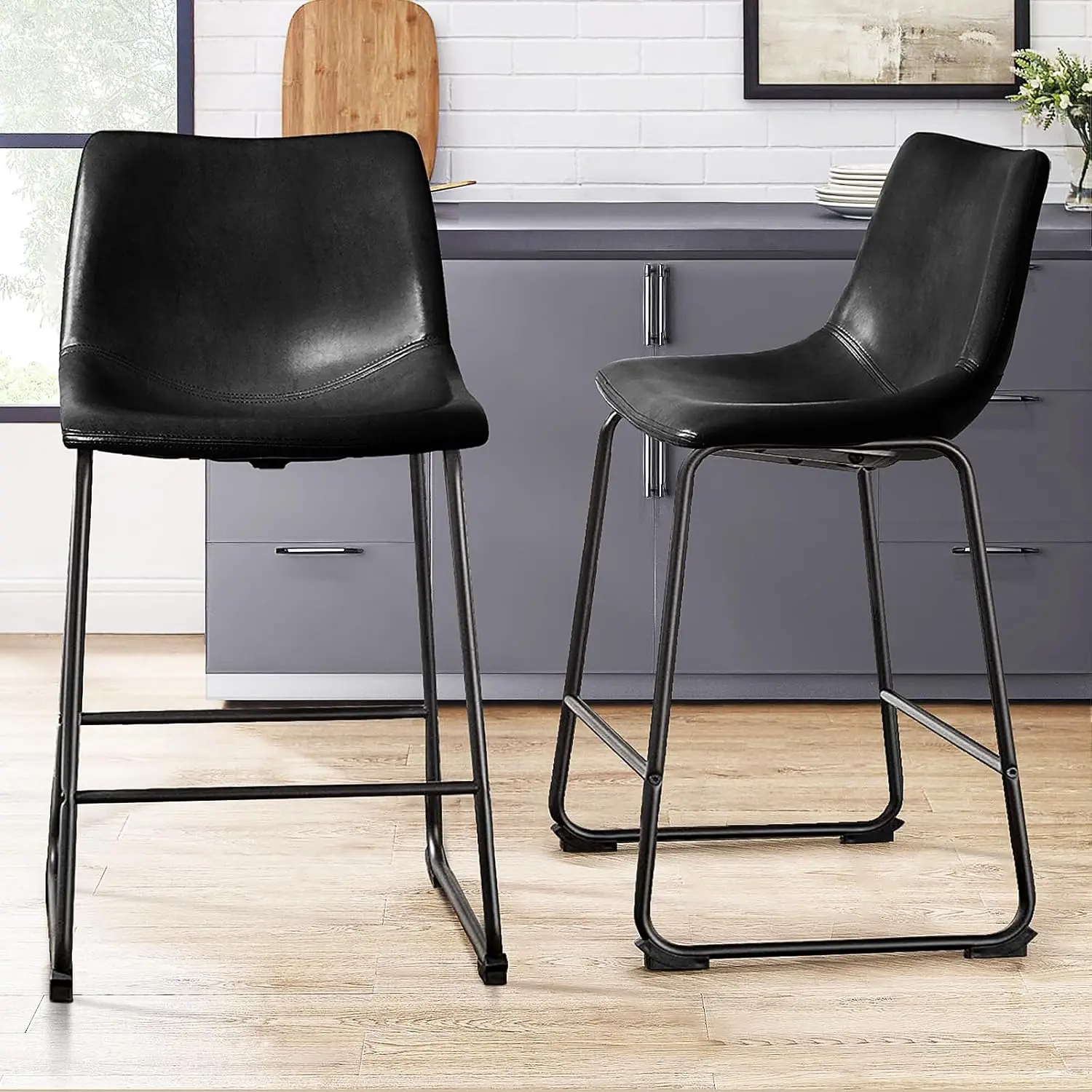 

Counter Height Bar Stools Set Of 2,Barstools With Back,Faux Leather Counter Stools For Kitchen Island,Modern Bar Chairs With