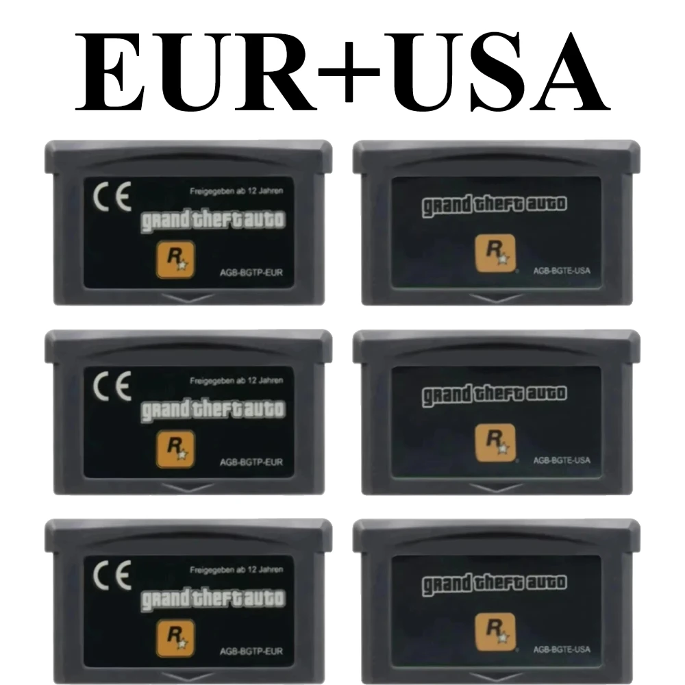 2 Styles USA/EUR GBA Game Cartridge 32-Bit Video Game Console Card Grand Theft Auto Advance GBA Game 32-Bit Video Game