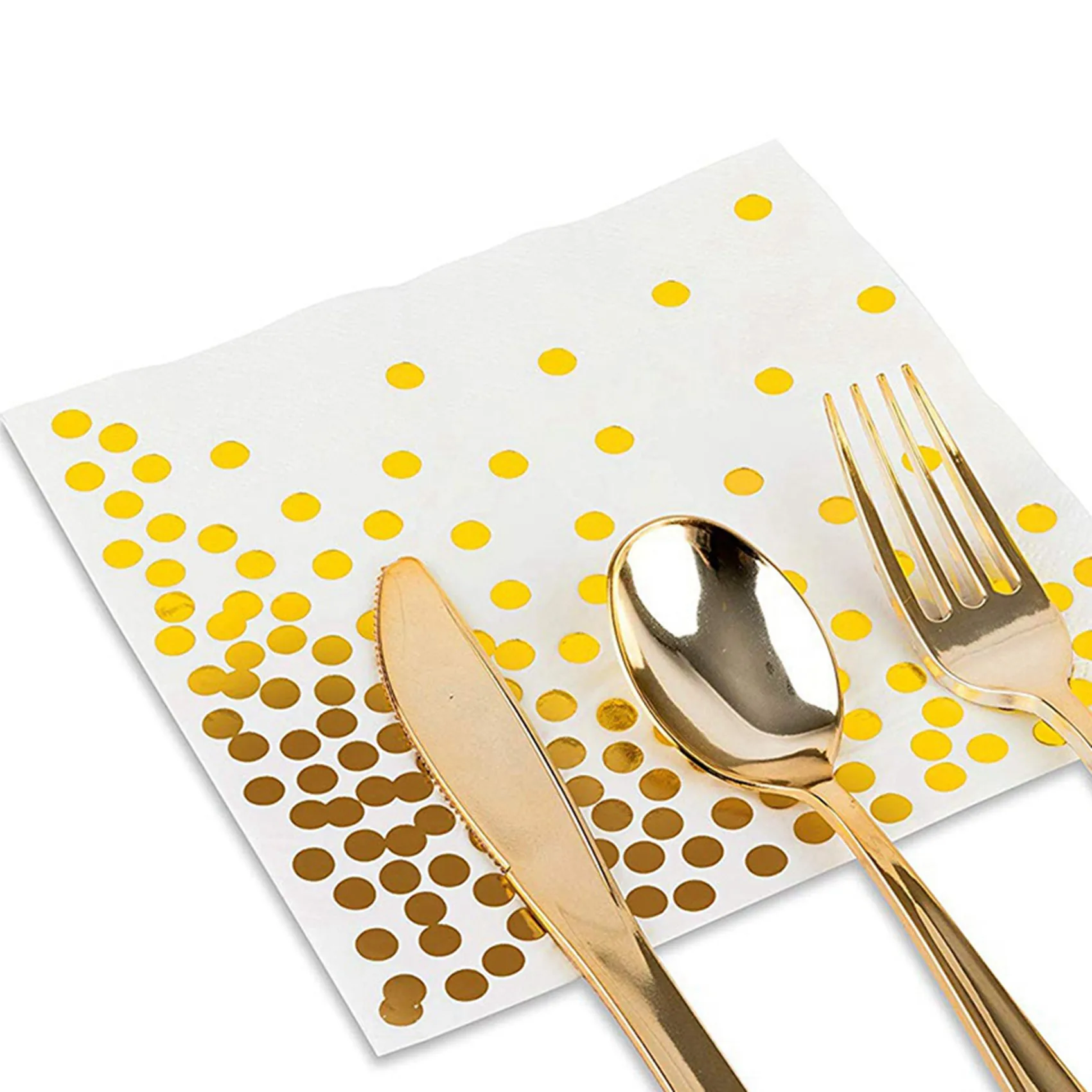 Gold Dot Cocktailservietten (100er-Pack) 3-lagige Papierservietten mit Goldfolien-Polka-Dots, perfekt für die Geburtstagsfeier