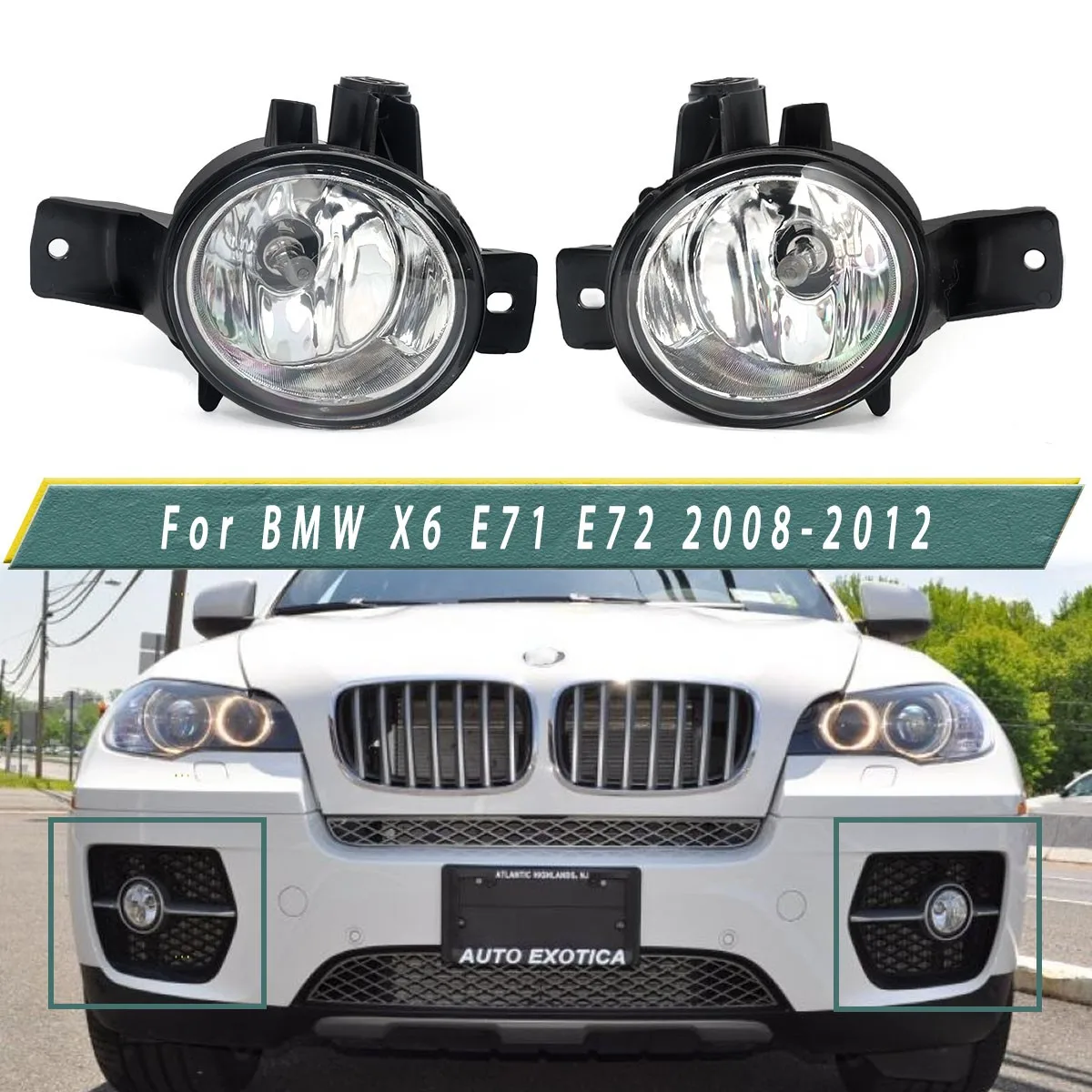 Pair Fog Light Lamp With Bulb For BMW X6 E71 E72 2008 2009 2010 2011 2012 2013 xDrive50i M Performance Sport Utility 4-Door