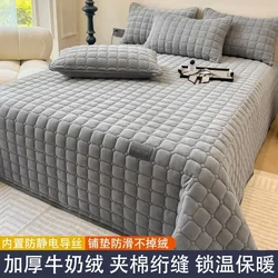 Thicken Quilted Warm Flannel Velvet Mattress Topper Couple Luxury Double Bed Bedspread Elastic Fitted Sheet Bed Protection Pad