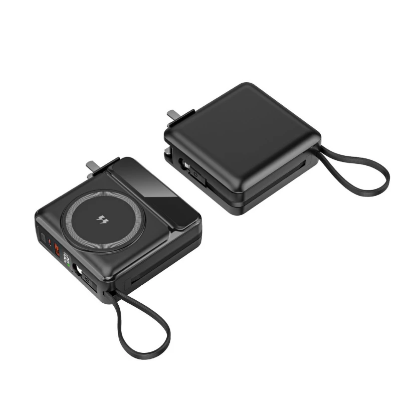 Self-contained cable Magnetic power bank 15000 mAh fast charging mobile power supply Self-contained plug AC wall plug