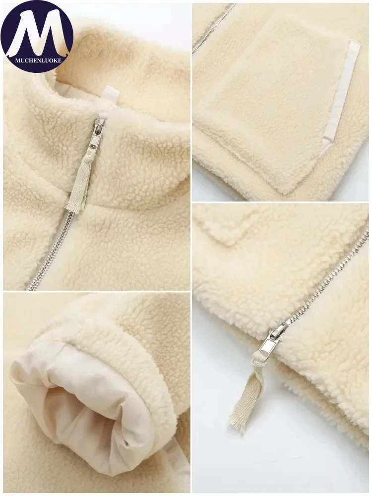 Women Winter Coat Thick Warm Lamb Wool Plush Jacket Casual Oversized Long Sleeve Tops Teddy Fleece Zipper Faux Lamb Overcoat