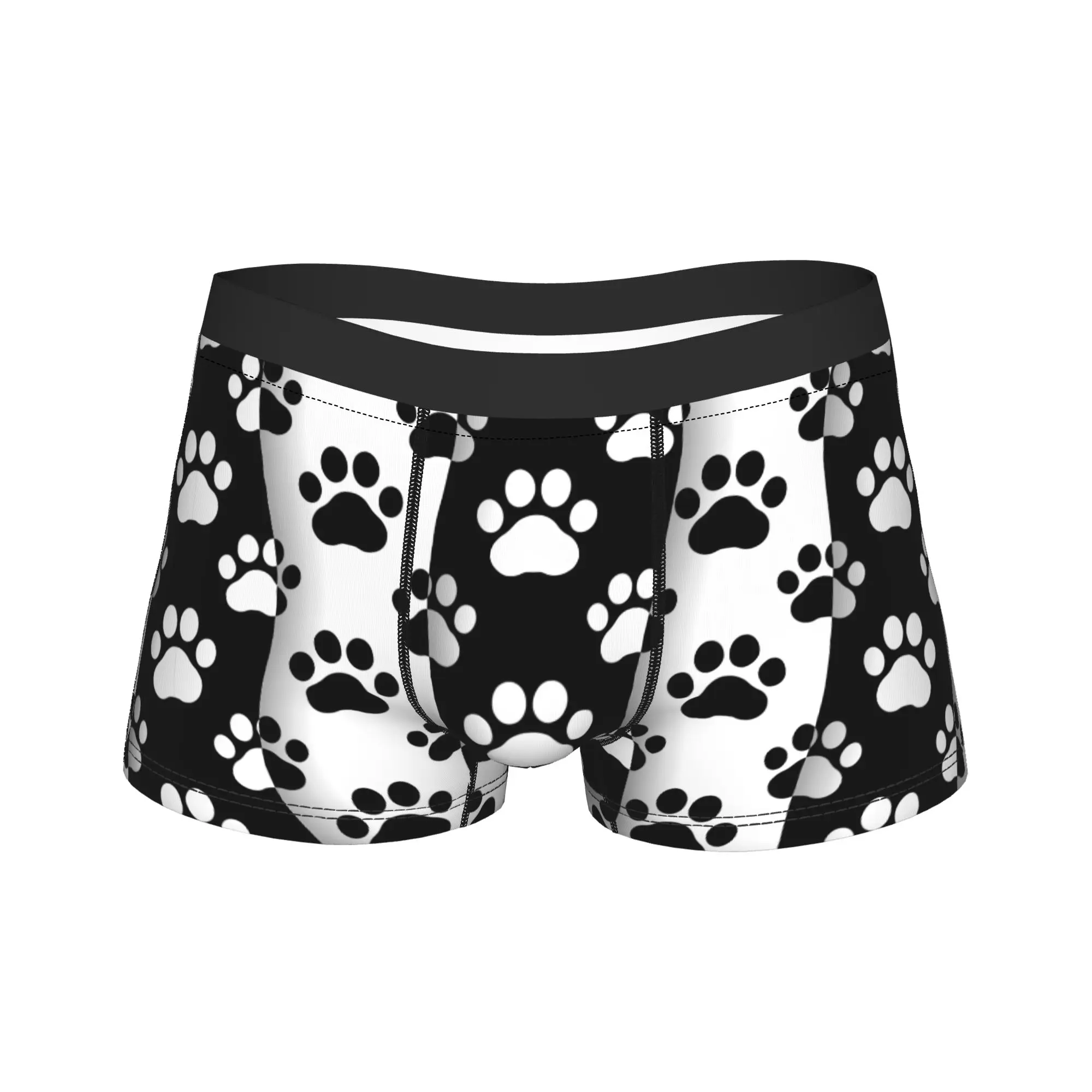 Men's Pet Prints Dog Cat Paw Long Underwear Cute Puppy Foot Printed Boxer Briefs Shorts Panties Male Breathable Underpants M-XXL