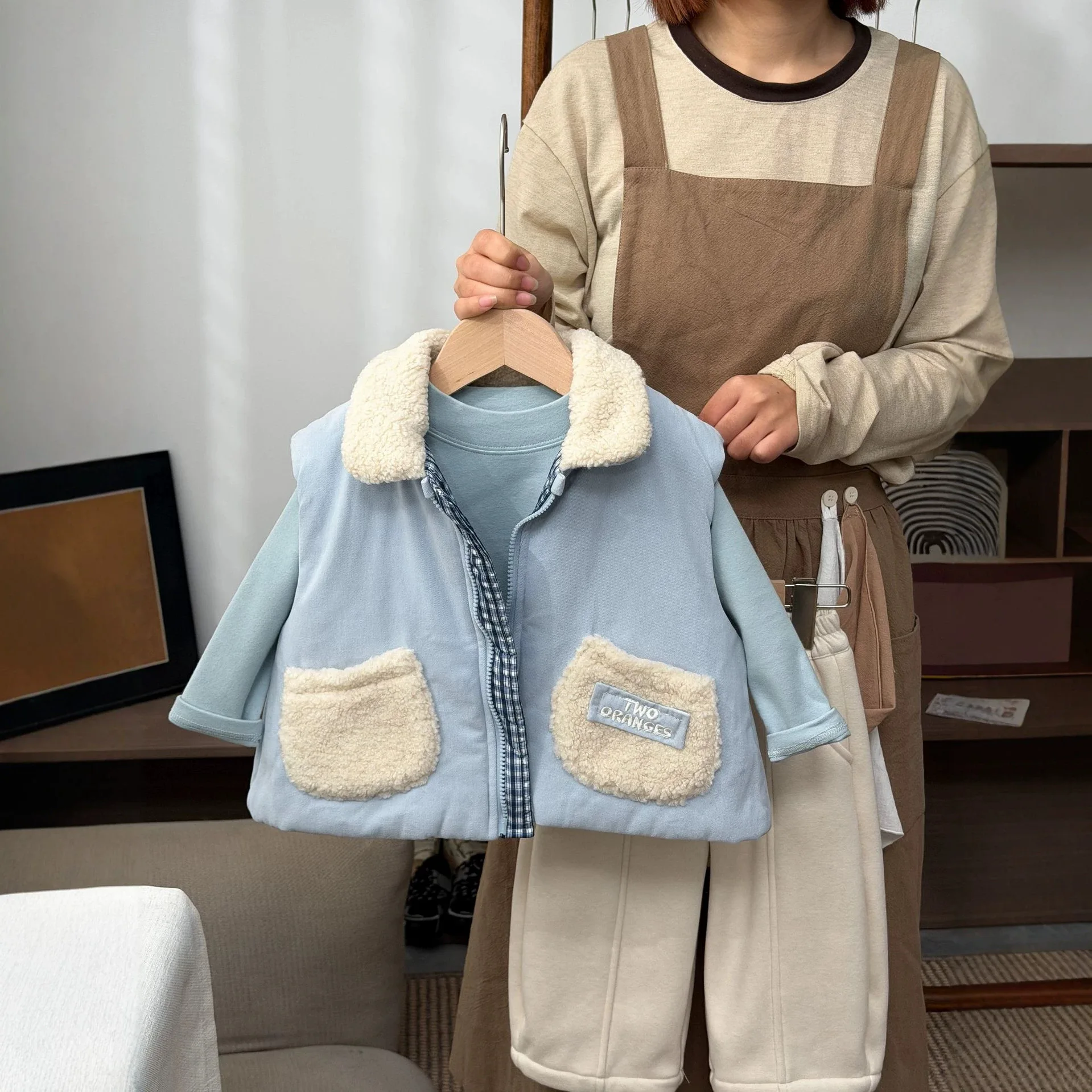 Boys Waistcoat 2026 Autumn and Winter New Childrens Clothing Korean Boys and Girls Wear Warm Waistcoat with Cotton on Both Sides
