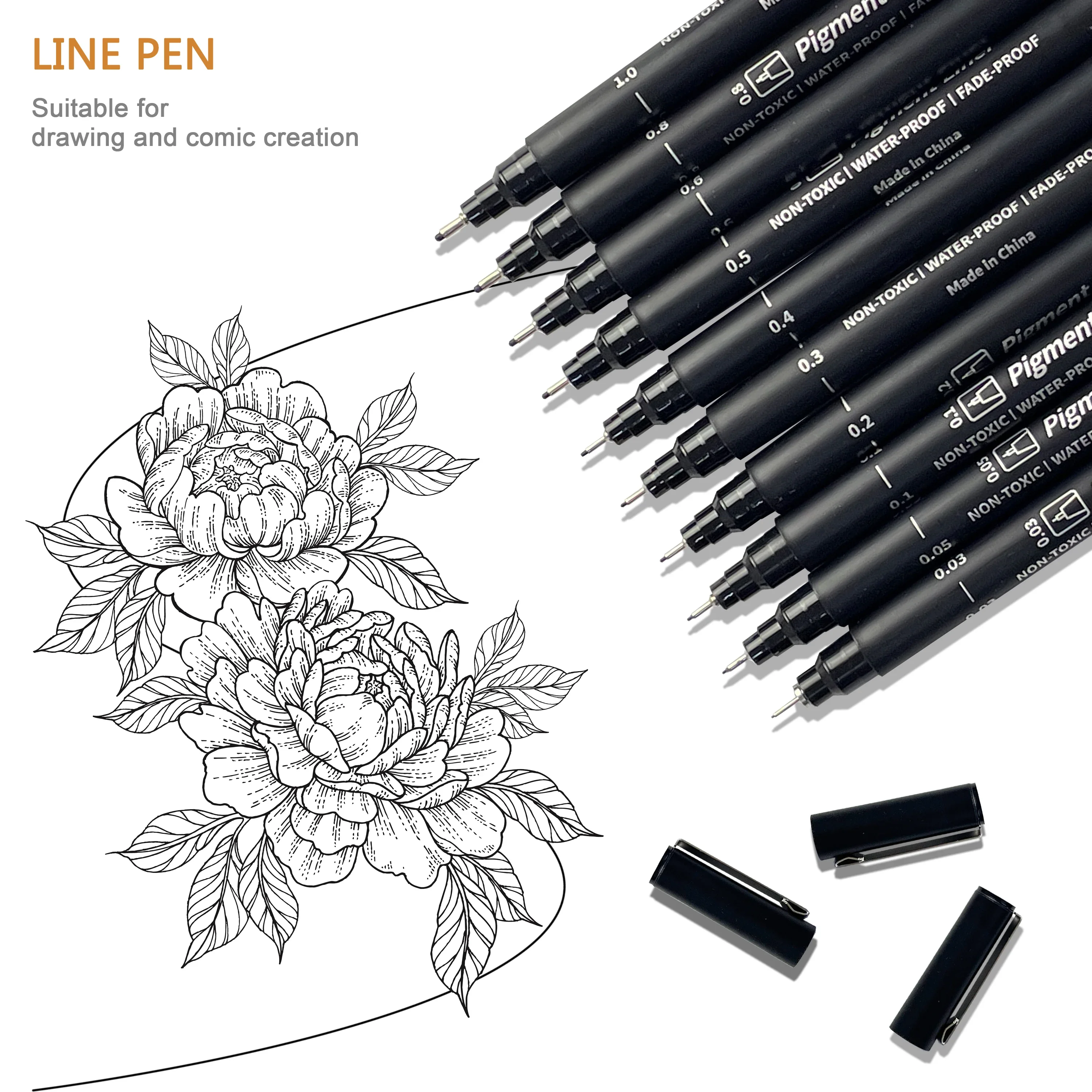 18 pcs Chinese style Professional Drawing Needle Porous-Point Pens Black Soft Brush Pen Waterproof Painting Sketch Art Writing