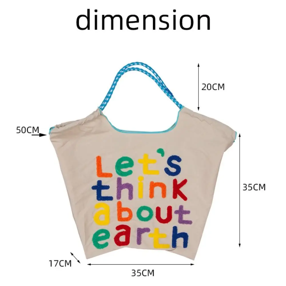 Letter Embroidery Shopping Bag Durable Japanese-style Tote Large Capacity Handbag Travel Shoulder Bag