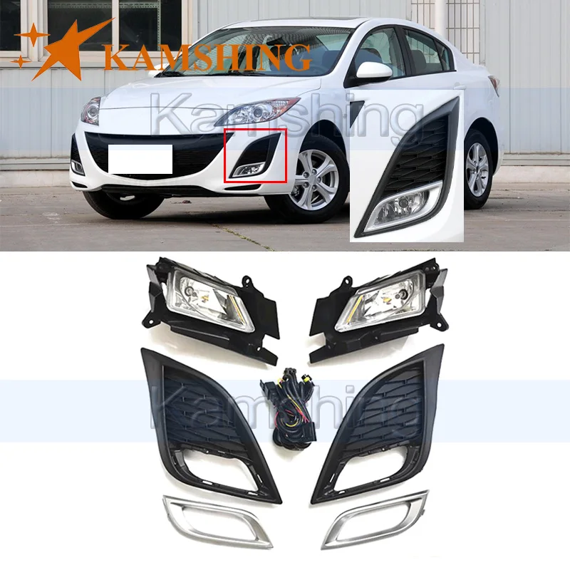 

Kamshing For Mazda 3 Mazda3 BL 2010-2013 Front Bumper Foglight Foglamp Daytime Light Fog Lamp Fog Light Frame With Harness Kit