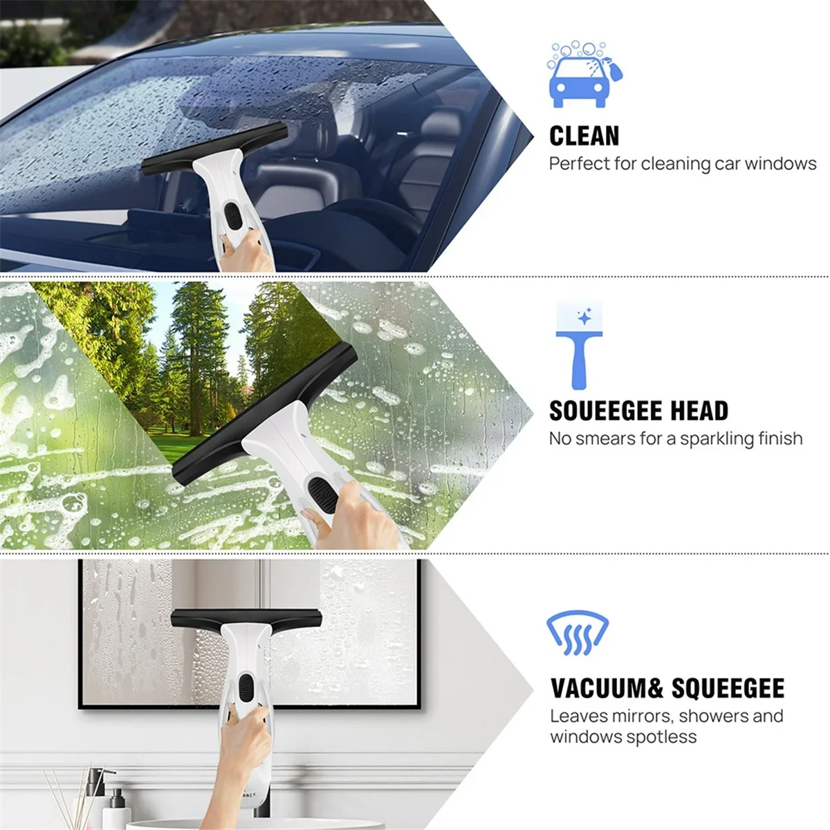 Cordless Cleaner Handle Rechargeable Squeegee Element with Water Tank,Window Washer with Bottle EU Plug