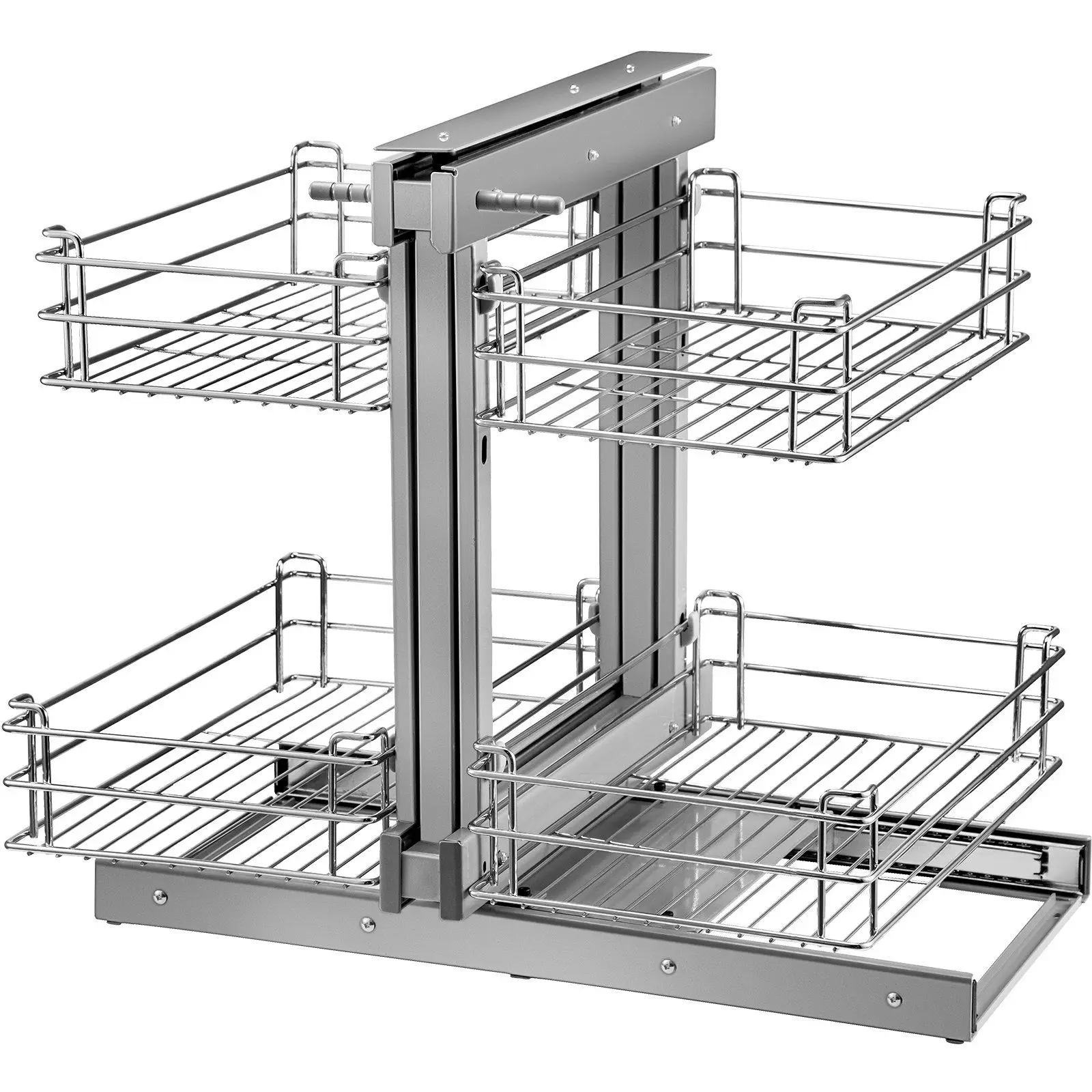 15.7 Inch Opening Chrome Soft Close Blind Corner with Four Shelf, Slide Out Kitchen Cabinet Organizer for Minimum Cabinet