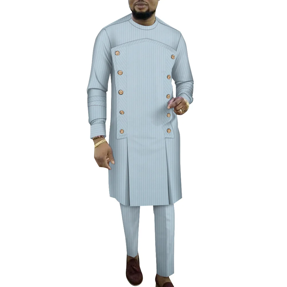 

2026 African Men's Striped Robe Two-piece Casual Long-sleeved Men's Wear Men`s Business Suit clothes for men