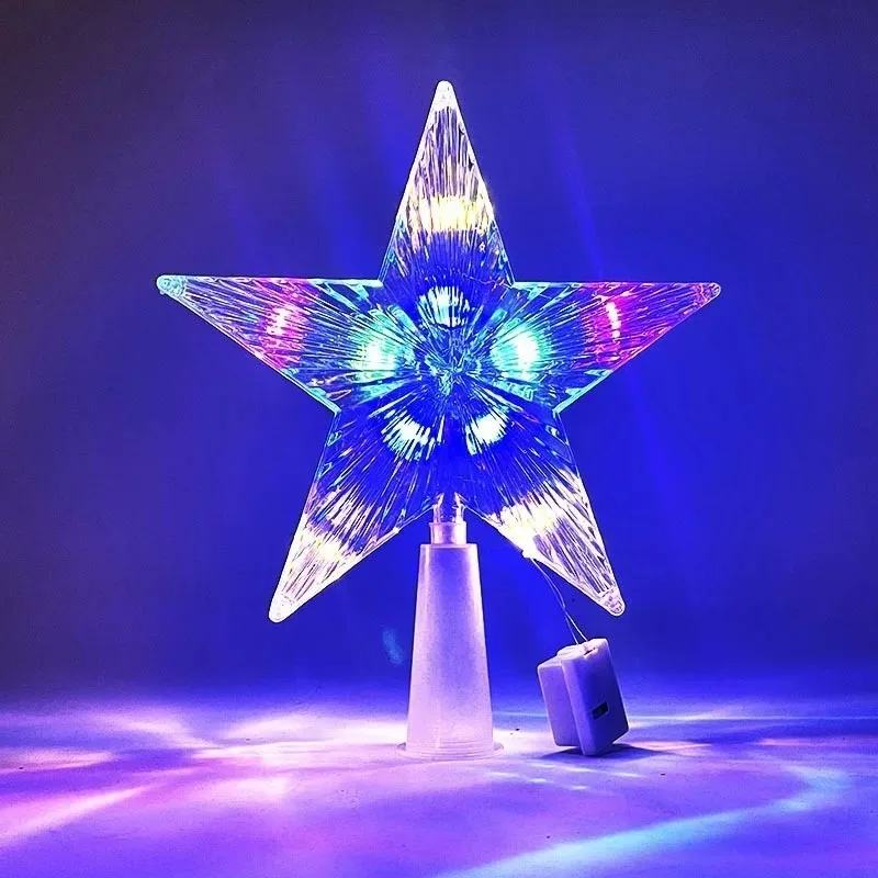 Christmas Deecoration Glowing Tree Topper Five Pointed Star Transparent LED Shining Lamp Xmas Colorful Ornaments Navidad Decor