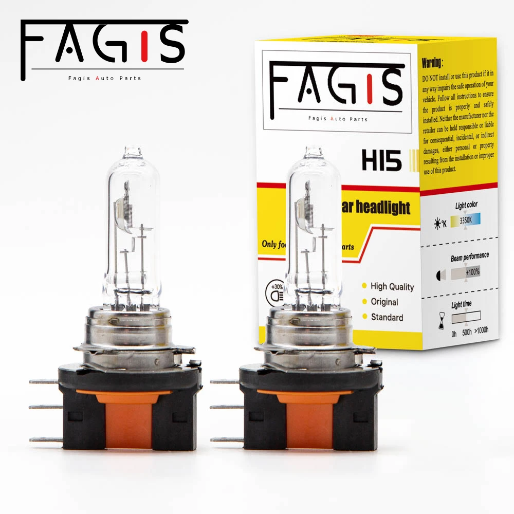 Fagis 1 Pcs H15 12V 15/55W 3350K Warm White High Low Beam Auto Headlights Car Lights Halogen Bulbs