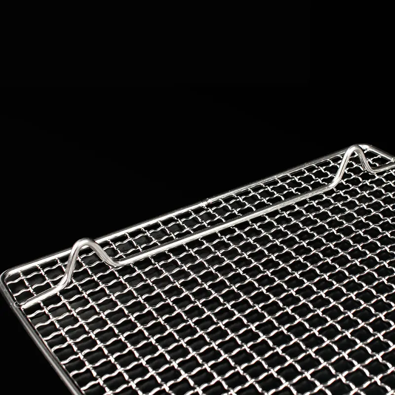 Stainless Steel 304 Food Grade Rectangle BBQ Charcoal Grate Barbecue Grill Wire Grid Mesh Net with Feet  for Water Oil Draining