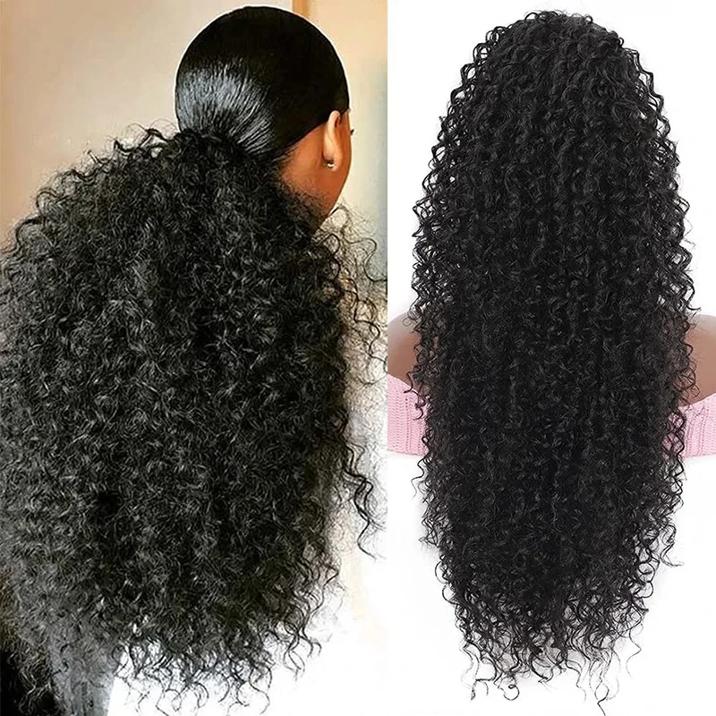 Synthetic Drawstring Ponytail Extension Deep Curly Heat Resistant Instant Clip Afro Kinky Curly Hair Pieces for Women