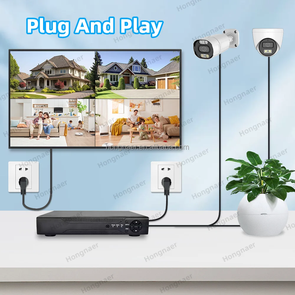 

Hongnaer 8MP AHD DVR 4 Channel Digital Video Recorder IP Analog Surveil Security Camera Set Kit System 4K AHD CCTV Camera System