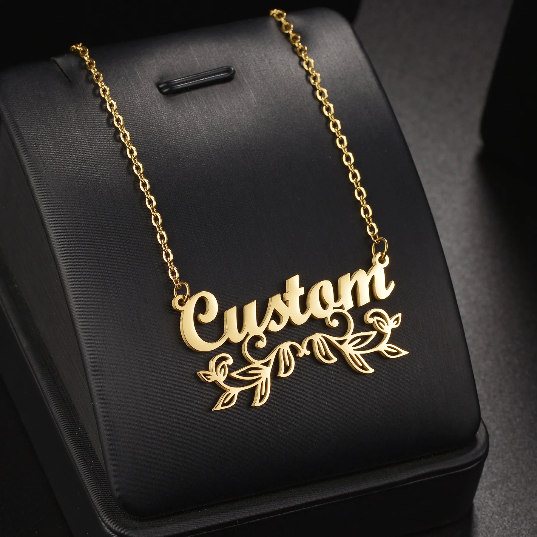 Atoztide Personalized Custom Plants Name Necklaces for Women Stainless Steel Flowers Pendant Link Chain Birthday Jewelry Gift