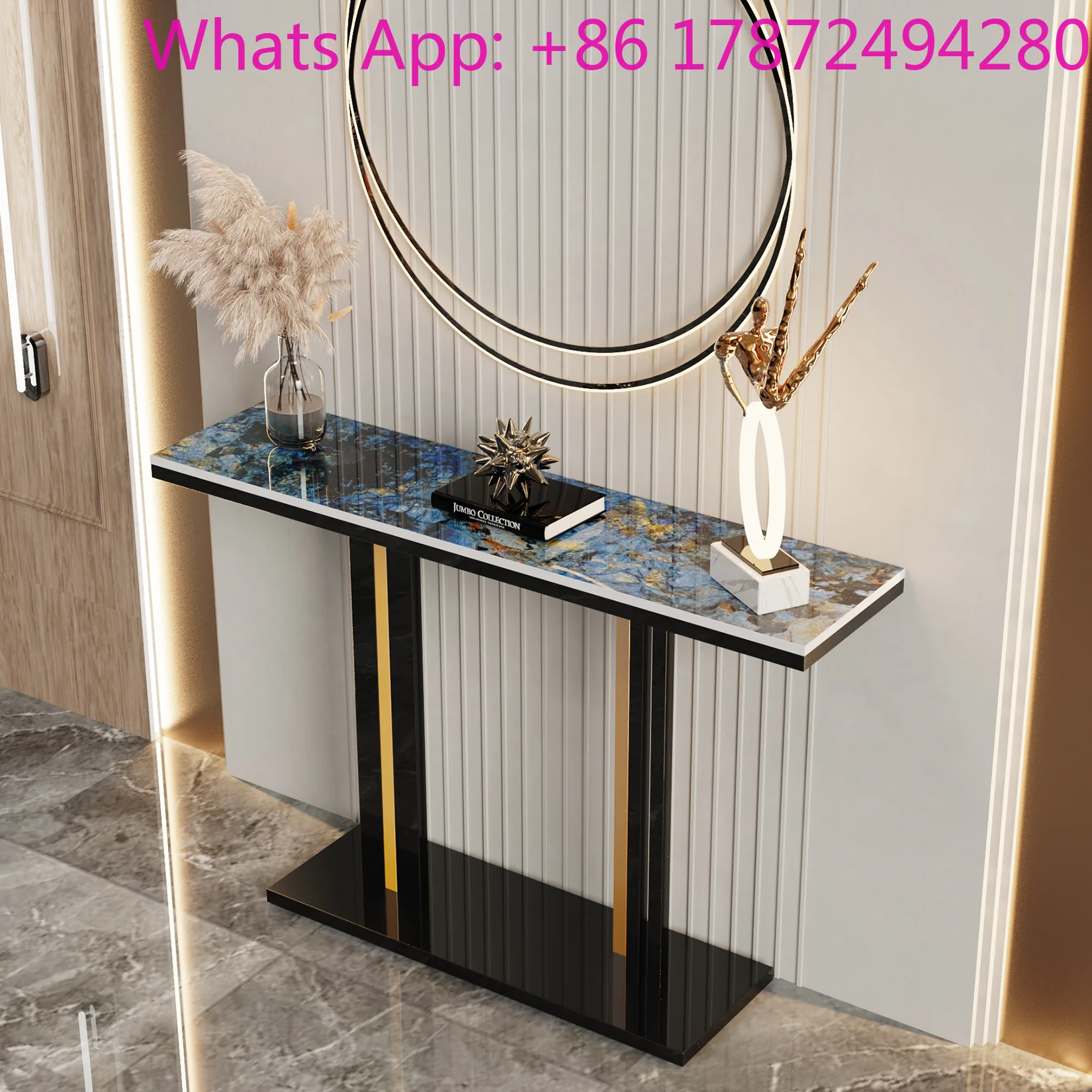 for Hall Marble Slate Narrow Table Against The Wall Porch Contemporary Style Console Table with Stone Top and Pedestal Base