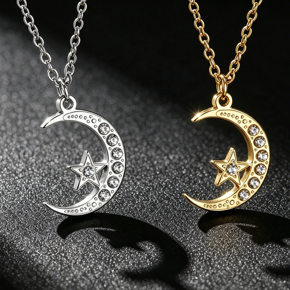 Mond- und Stern-Strass-Anhänge – Charm Necklace Dainty Bewertung und Preis