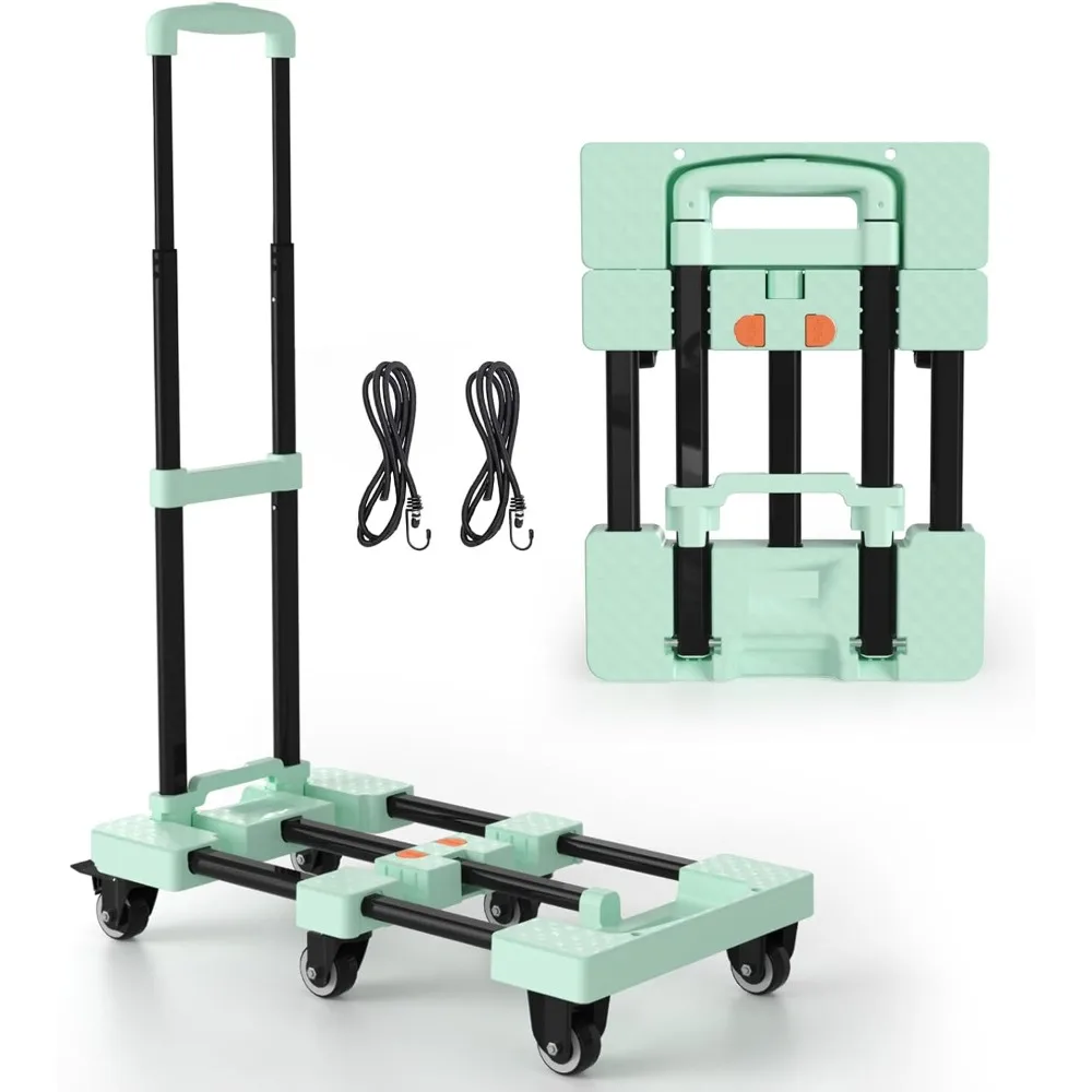 

Folding Hand Truck 500lbs Capacity Heavy Duty Dolly Cart 6 Wheel Collapsible Luggage Trolley with Elastic Ropes for Travel
