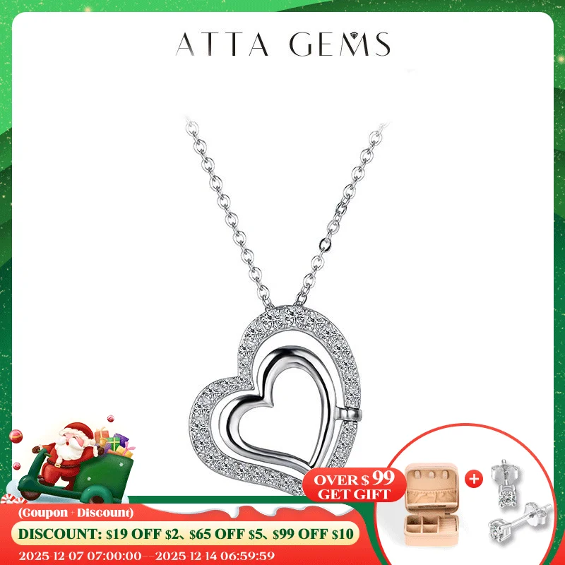 

ATTAGEMS 925 Sterling Silver Jewelry D Color VVS1 Clarity Moissanite Diamond Heart Pendant Necklace with Twinkle Moissanite