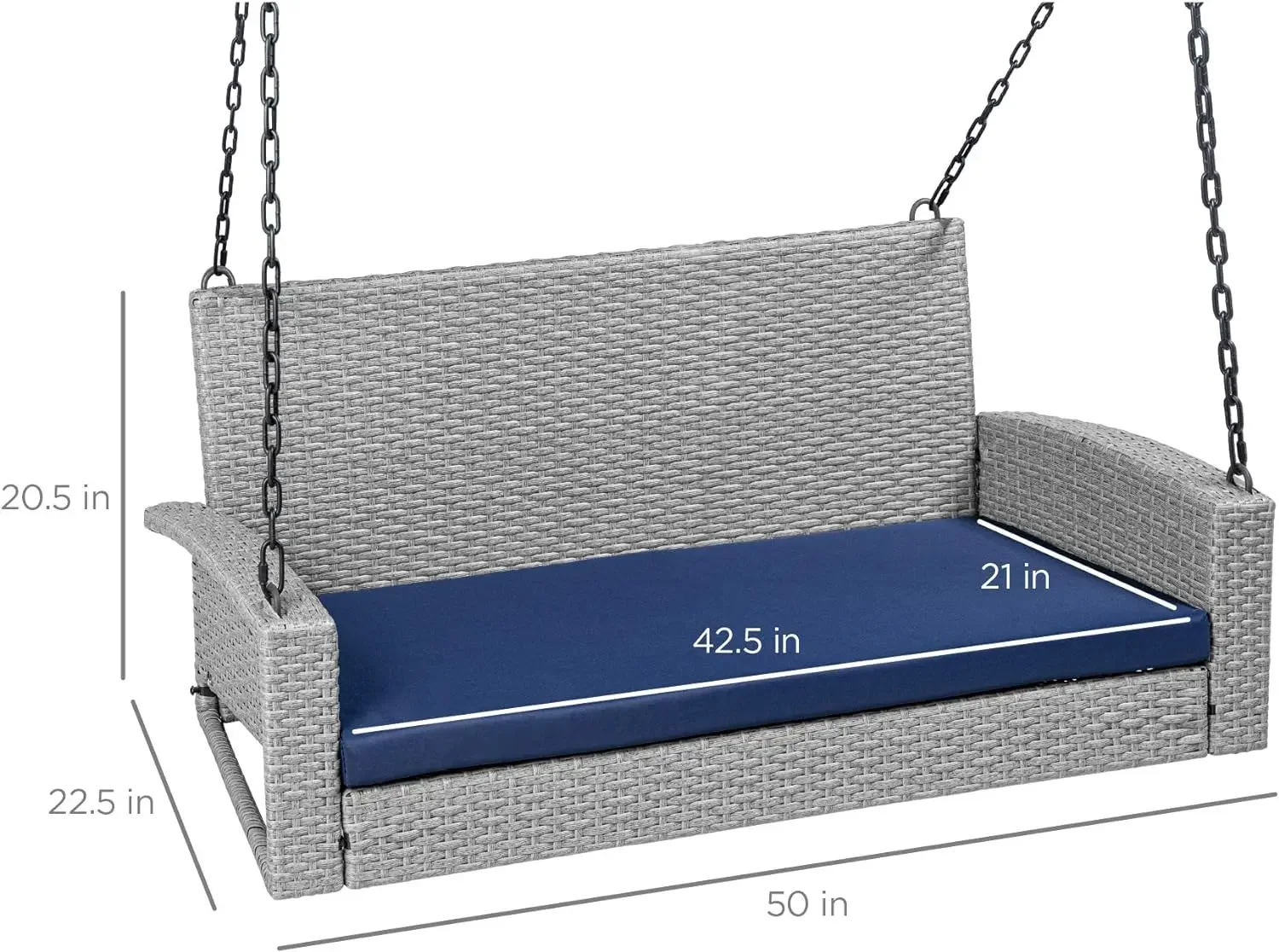 Woven Wicker Outdoor Porch Swing, Banco do pátio suspenso para deck, Correntes de montagem, Almofada do assento, Jardim