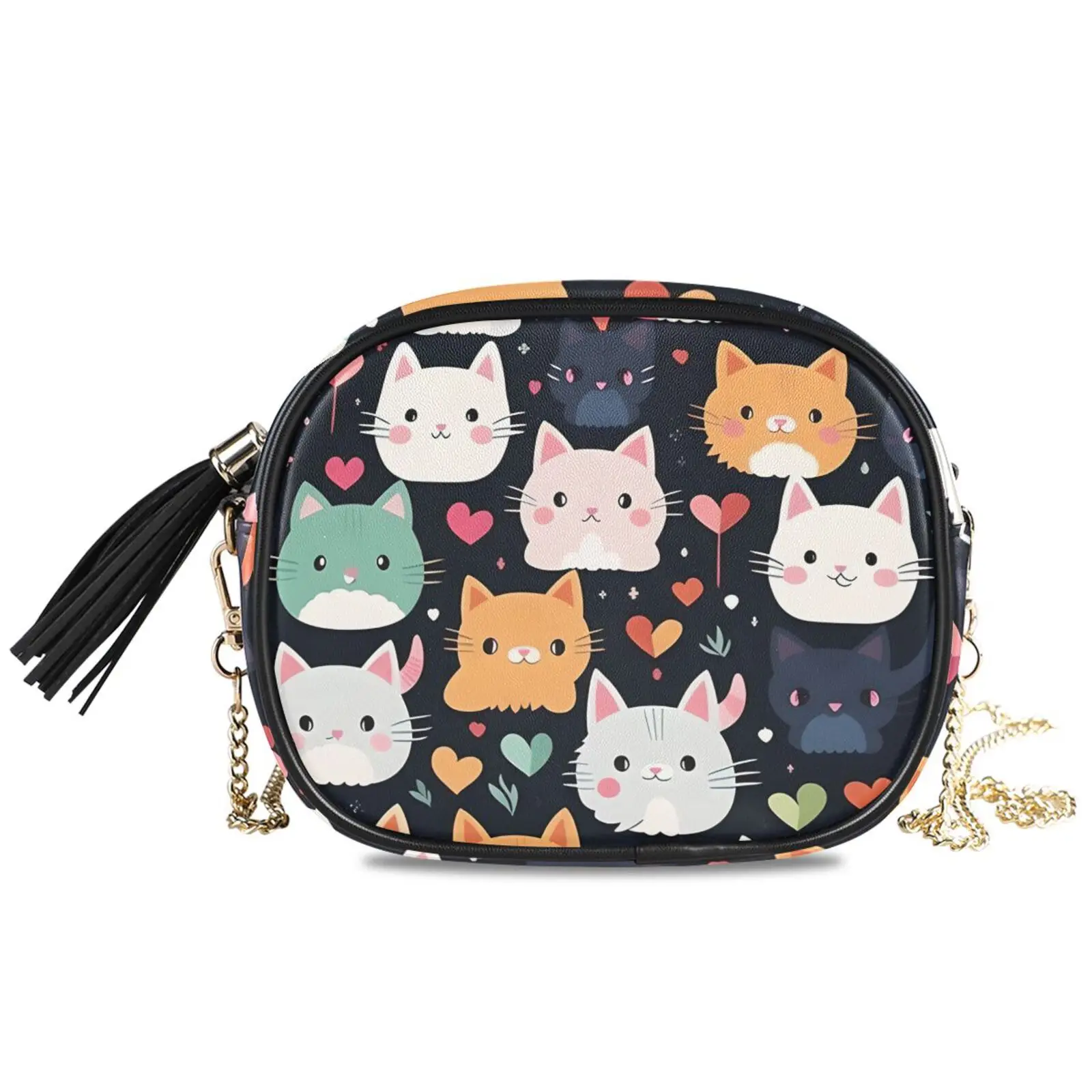

HOT Small Shoulder Bag For Women Messenger Bags Ladies Retro Leather Cute cartoon cat print Handbag Purse Female Crossbody Bag