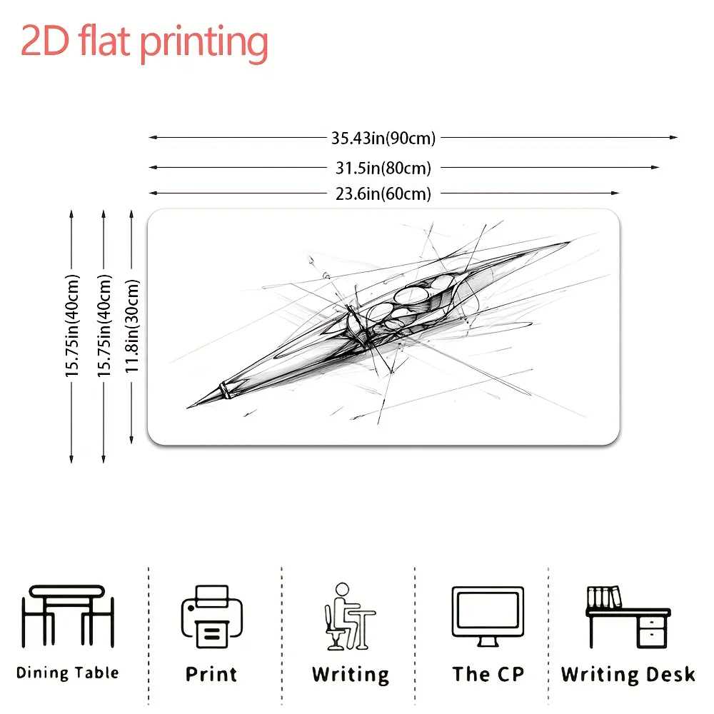 Sketch Mechanical Pencil Large Desk Mat, Non-Slip Rubber Mouse Pad with Stitched Edges, Aesthetic Line Art Keyboard Pad