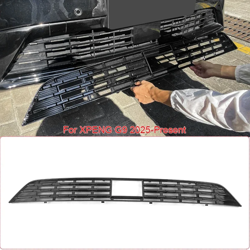 Car Replace Bumper Center Intake Grille Cover For XPENG G9 2025-Present Auto Front Upper Lower Grille  Buckle Insect Proof Net