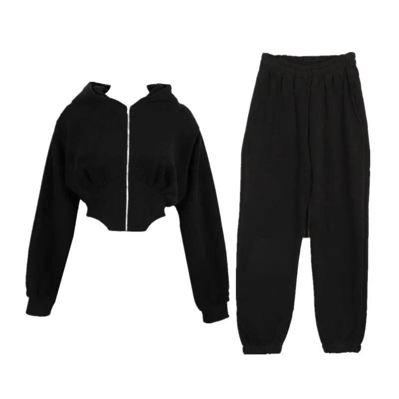 Sweater Pants Two-piece Set for Autumn and Winter 2024, New Style Without Fleece Hooded Short Fashion Casual Sports Suit  Women